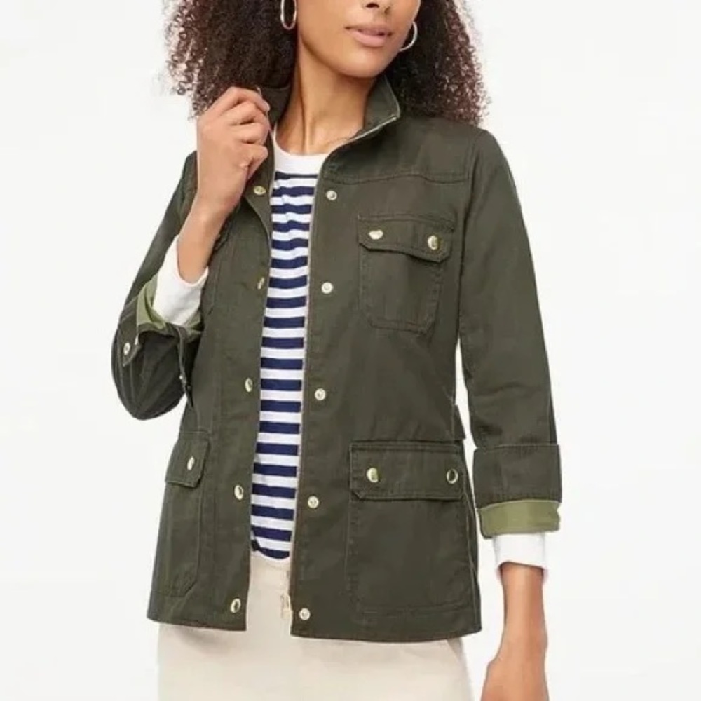 J.Crew Field Resin-coat-ed twill field jacket olive green size extra small